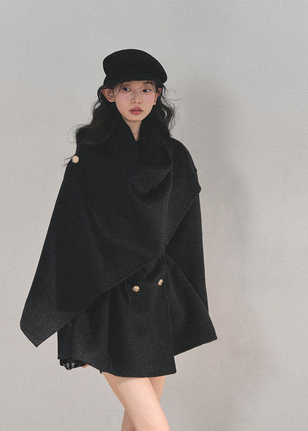 winter wool coat, reversible wool coat, Korean style coat, AOMALM coat, tartan wrap coat, plaid winter jacket, feminine winter coat, wool cape coat, oversized shawl coat, Korean fashion outerwear, winter wrap coat, reversible tartan jacket, warm wool jacket, elegant winter coat, aesthetic Korean outfit, winter fashion women, wool blend coat, Korean girl style coat, trendy winter coat women, autumn winter outerwear