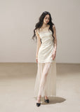 Lace slip dress with sheer cover-up set in pear white