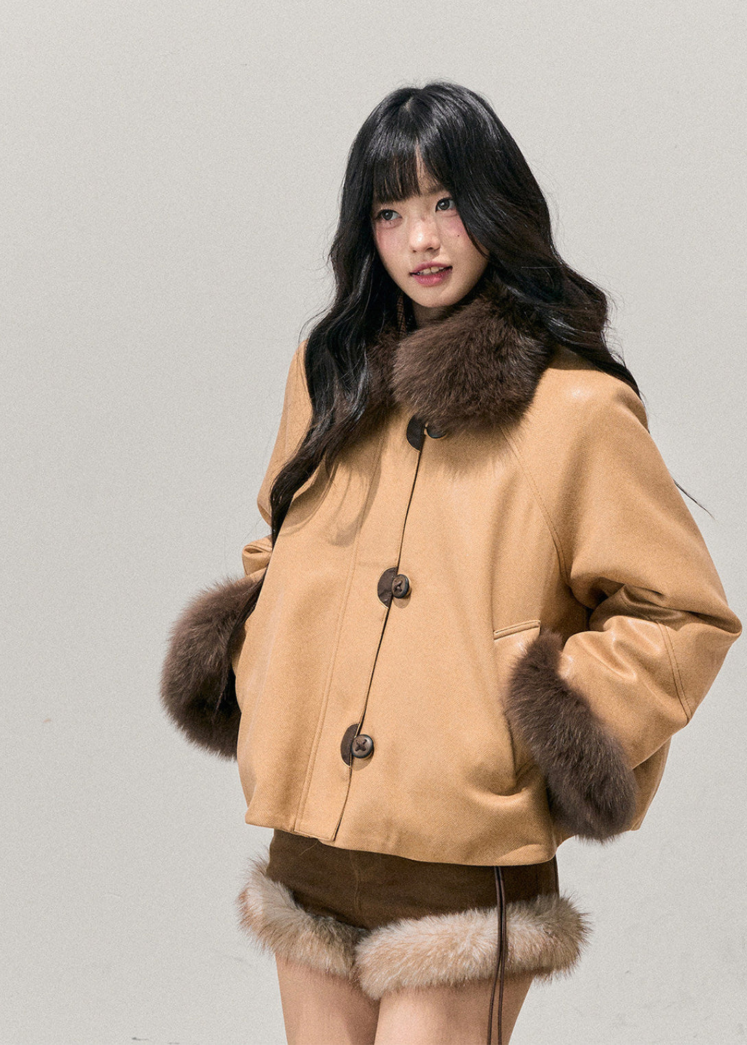 AOMALM winter shorts, plush shorts women, faux fur trim shorts, Korean winter fashion, high waist winter shorts, feminine winter outfit, soft girl Korean style, cozy mini shorts, autumn winter shorts women, plush warm shorts, Korean aesthetic clothing, winter shorts with tights, cute winter bottoms, soft feminine fashion, trendy winter shorts, Korean boutique style