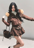 lambswool hooded jacket women, british style winter coat, ivory fur hood jacket, brown plush winter jacket, edelweiss fur coat, warm long sleeve winter top, korean winter hooded coat, fw25 plush jacket, lambcore hooded coat women
