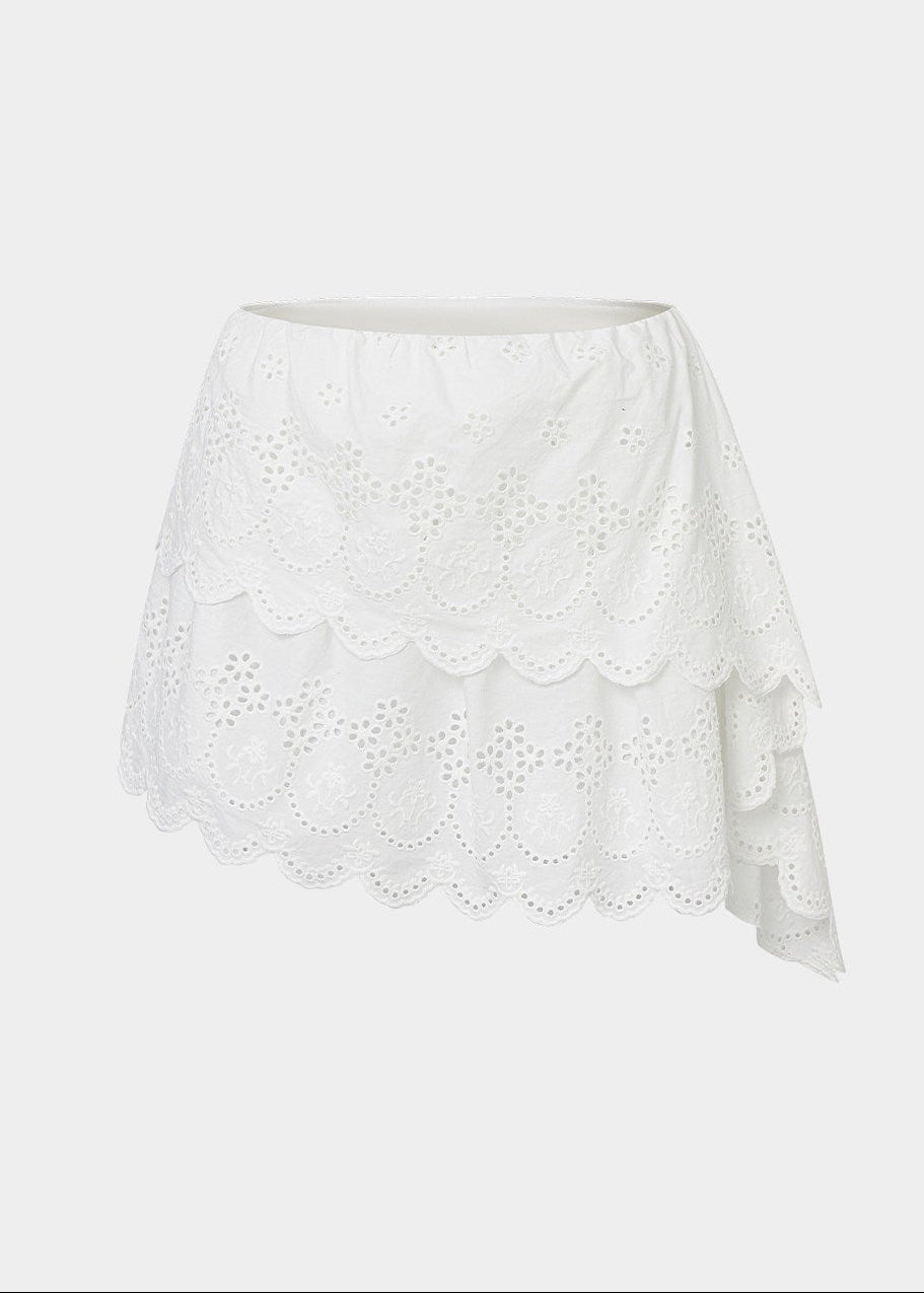 white embroidered skirt, a line mini skirt, cut out lace skirt, korean fashion skirt, spring outfits 2026, feminine mini skirt, asymmetrical skirt women, cotton skirt women, lightweight summer skirt, aesthetic fashion skirt, chic everyday outfit, modern feminine clothing, versatile white skirt, parisian style clothing, refined casual wear, delicate lace skirt, soft girl aesthetic outfit, breathable cotton skirt, elegant mini skirt, spring wardrobe essential