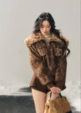 AOMALM jacket, leopard cropped jacket, Maillard jacket women, faux fur winter jacket, Korean style jacket, cropped winter jacket women, plush fur jacket, leopard print jacket women, winter streetwear jacket, feminine cropped jacket, warm winter top women, Korean fashion winter, trendy cropped jacket, soft girl winter jacket, autumn winter outerwear women, stylish winter jacket, Korean aesthetic coat