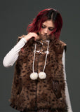 leopard fur vest women, faux fur gilet, edgy leopard print vest, punk winter layering, dark street fashion vest, vintage fur vest women, alternative fashion outerwear, frustration garden vest, statement faux fur piece, gothic streetwear vest, rebellious women fashion, textured fur vest, punk luxury layering, industrial style vest, edgy winter fashion