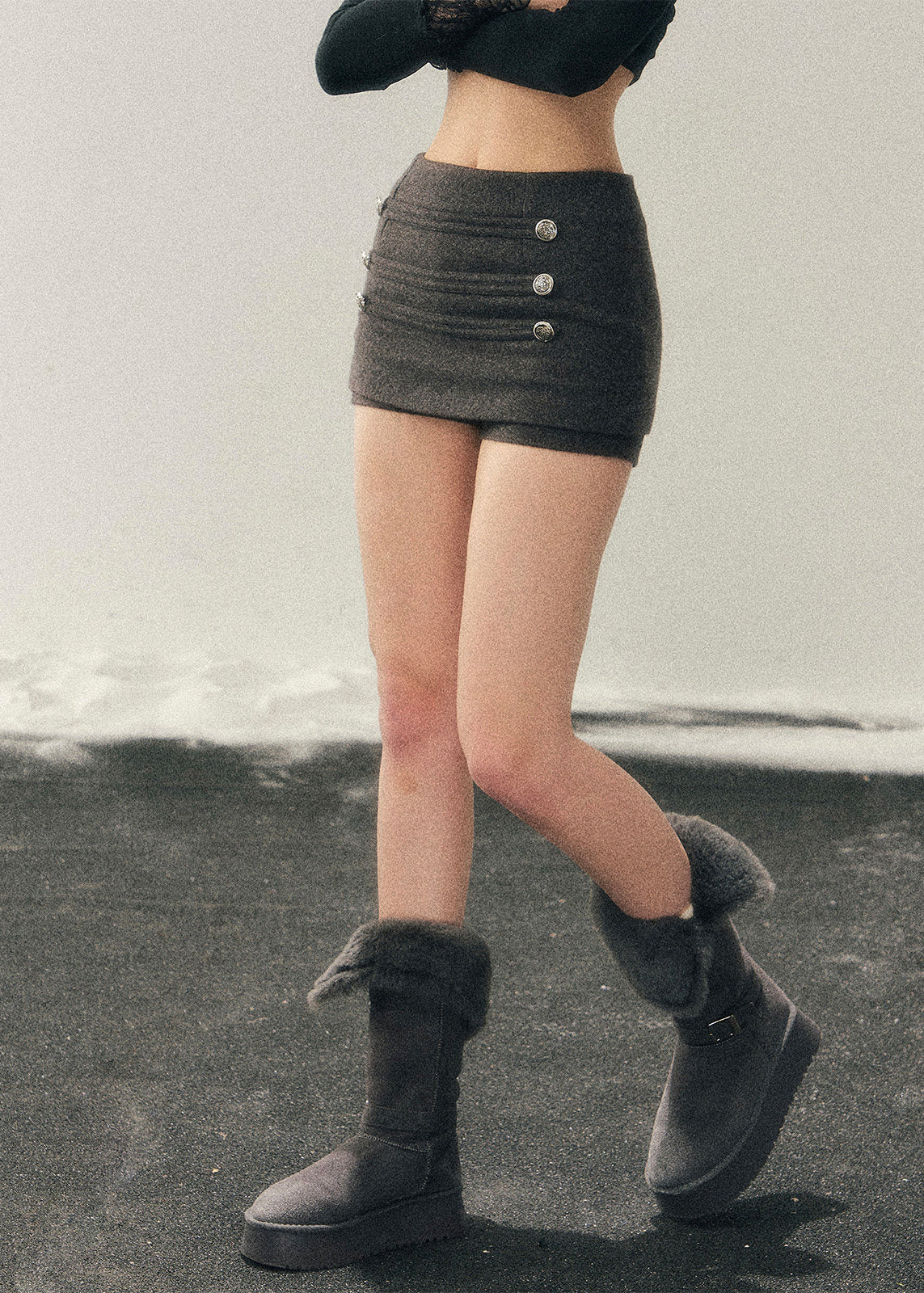 AOMALM skirt, wool mini skirt women, Korean winter skirt, A-line wool skirt, culotte mini skirt, high waist winter skirt, feminine wool skirt, slim fit mini skirt, Korean aesthetic clothing, winter short skirt women, hip hugging skirt, soft wool skirt, button detail mini skirt, autumn winter skirt, Korean fashion women, elegant mini skirt