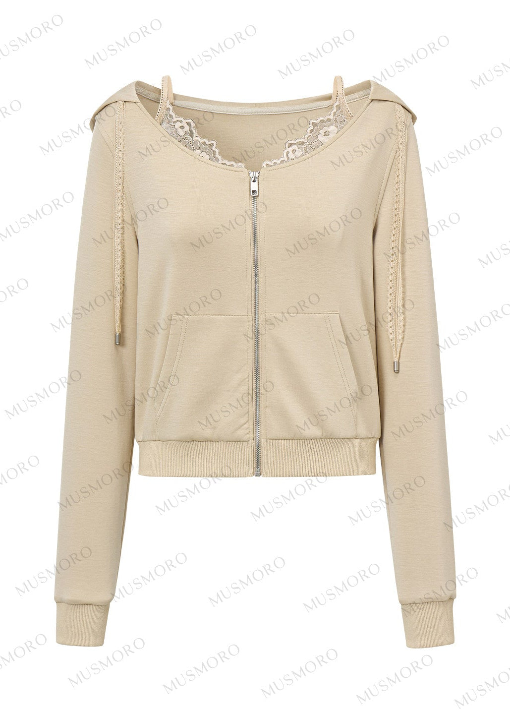 Soft lyocell blend long sleeve hoodie with shoulder strap accents