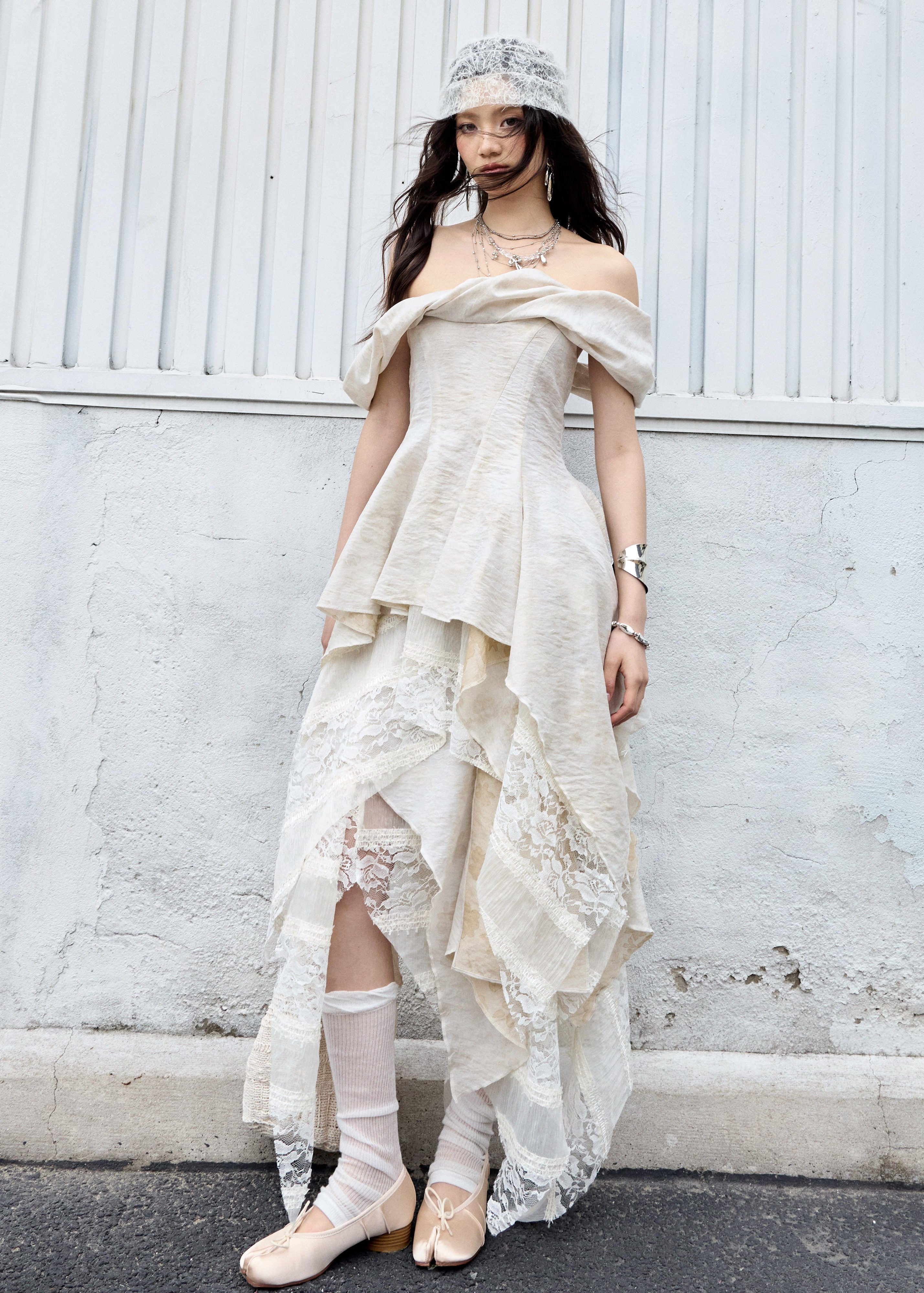 jnylon dress set, two piece dress set, korean fashion dress, vintage romantic dress, ballet style dress, fairy dress set, sculptural neckline dress, layered maxi skirt set, feminine summer outfit, elegant two piece set, romantic korean outfit, statement summer dress