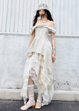 jnylon dress set, two piece dress set, korean fashion dress, vintage romantic dress, ballet style dress, fairy dress set, sculptural neckline dress, layered maxi skirt set, feminine summer outfit, elegant two piece set, romantic korean outfit, statement summer dress