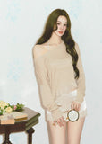 halter cardigan skirt set, three piece skirt set, asymmetrical cardigan set, Korean feminine set, bodycon mini skirt set, beige summer outfit, romantic cardigan set, camisole skirt set, feminine vacation outfit, date night outfit women, soft draped cardigan, elegant Korean fashion, summer matching set, halter camisole set, mini skirt co ord