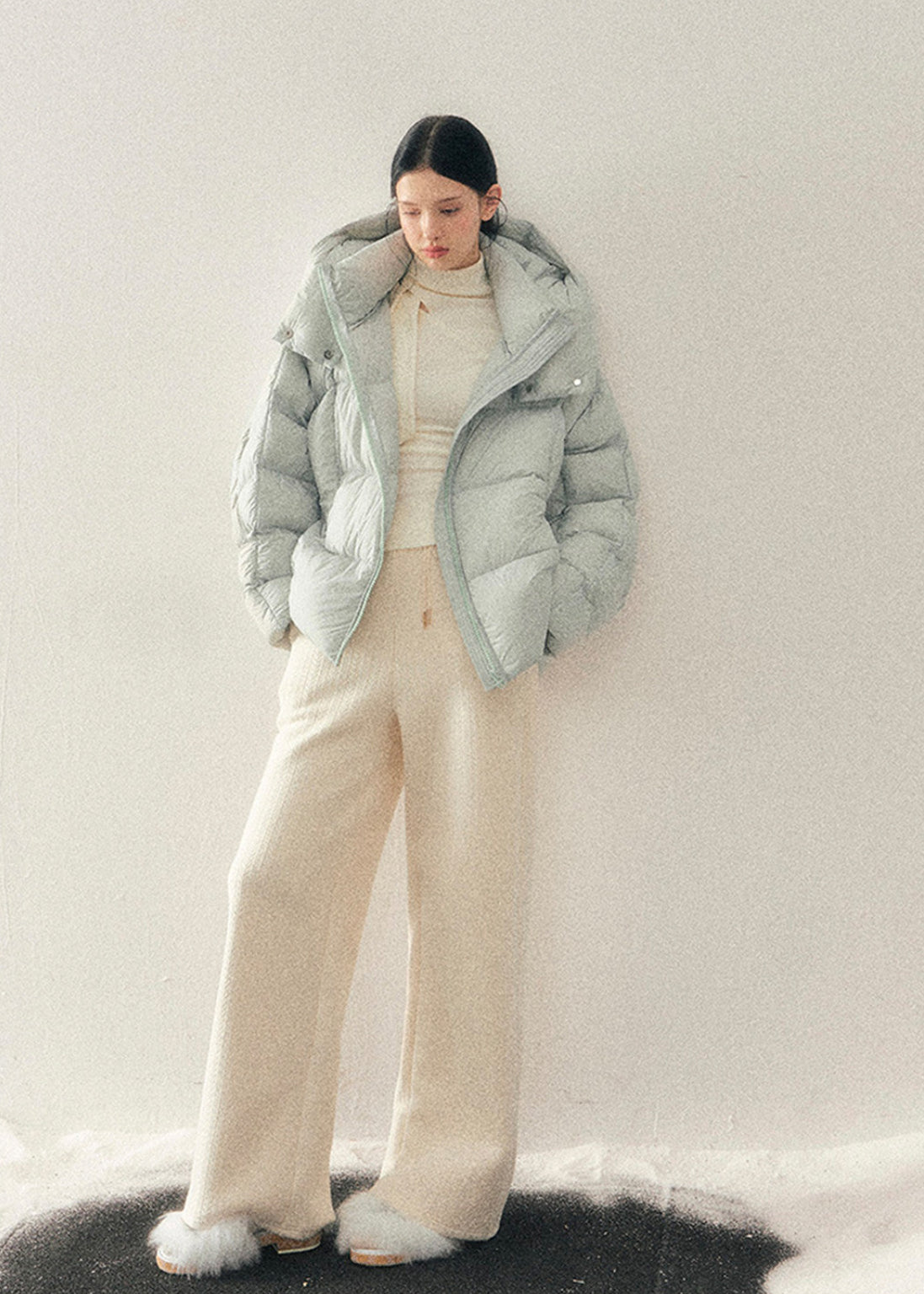 AOMALM semi turtleneck top, women winter base top, slim fit knit shirt, Korean style inner top, feminine long sleeve top, winter layering top women, soft knit turtleneck, minimal Korean fashion, stretch knit base shirt, elegant inner top, women autumn winter top, skin fit knitwear, neutral winter top, daily basic knit top, chic layering essential