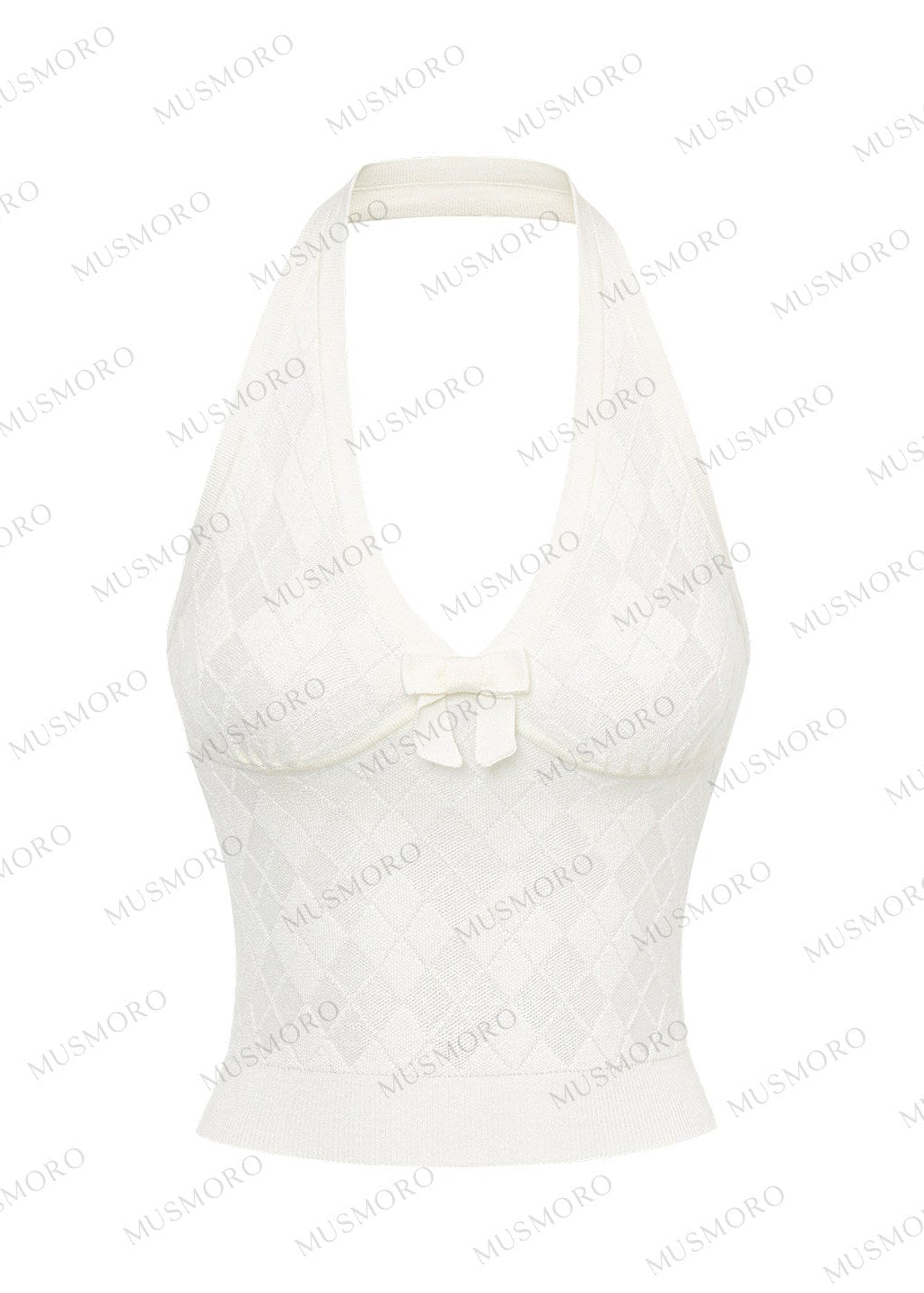 Women's bow detail halter knit top with coordinating cropped cardigan
