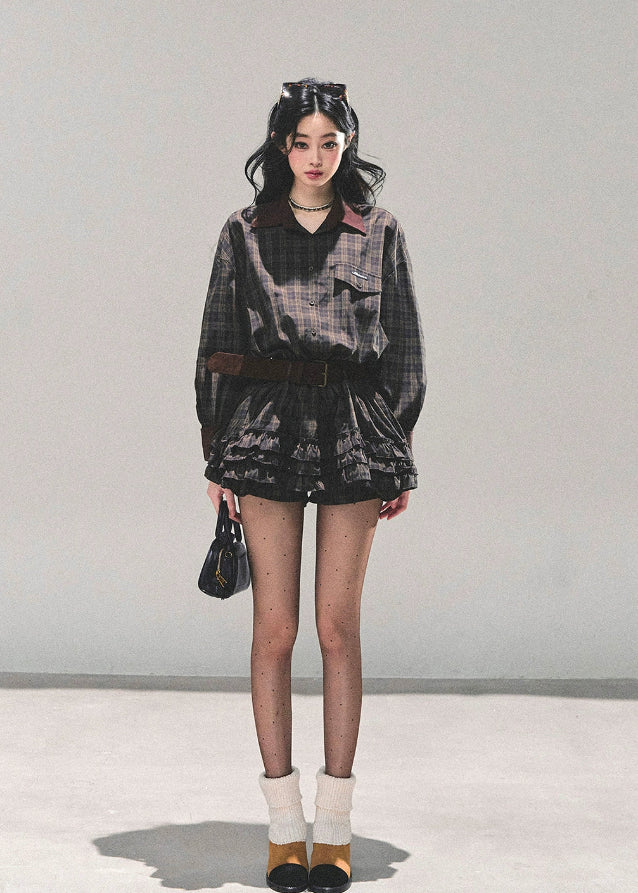 sunset trajectory dress, AOMALM plaid dress, Korean winter dress, polo collar mini dress, plaid shirt dress women, retro check dress, Korean girl outfit winter, slimming mini dress, A-line plaid dress, winter cute mini dress, American retro plaid style, feminine Korean fashion, soft plaid shirt dress, long sleeve winter mini, trendy plaid mini dress, autumn outfit women, winter girly dress, AOMALM clothing, K-fashion plaid dress