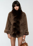 4muggle, fox fur scarf, real fur pom scarf, winter warm neck wrap, luxurious fur stole, fluffy pom pom scarf, Korean fashion winter accessories, stylish winter scarf, elegant fur collar, autumn winter outfit, warm cozy accessory, chic women’s scarf, winter luxury style, fox fur puffs, 2025 winter fashion trend