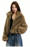 Furry top double zipper fashionable artificial fur short coat