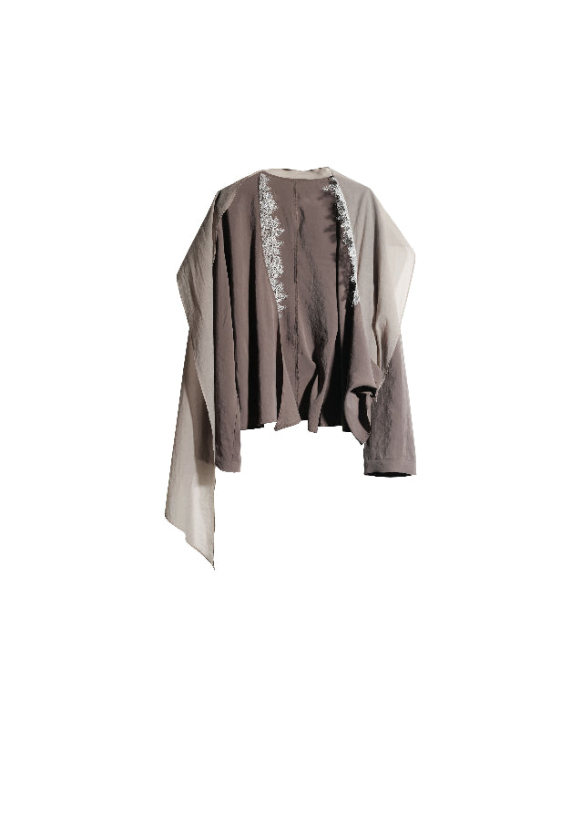 JNYLON earth tone shirt women, Korean stylish wide sleeve blouse, neutral long streamer shirt, modern Korean fashion shirt, chic natural style womenswear, long tie blouse Korean fashion, relaxed wide sleeve shirt women, trendy Korean street chic top, minimalist earth color blouse women, lightweight urban fashion shirt, Korean aesthetic long sleeve blouse, stylish neutral layering shirt