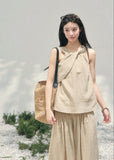 aomalm set, tencel two piece set, khaki summer set, korean fashion set, wide leg pants set, sleeveless top and pants set, feminine korean outfit, relaxed summer co ord, vacation outfit women, soft drape set, minimalist summer outfit, elegant casual set women