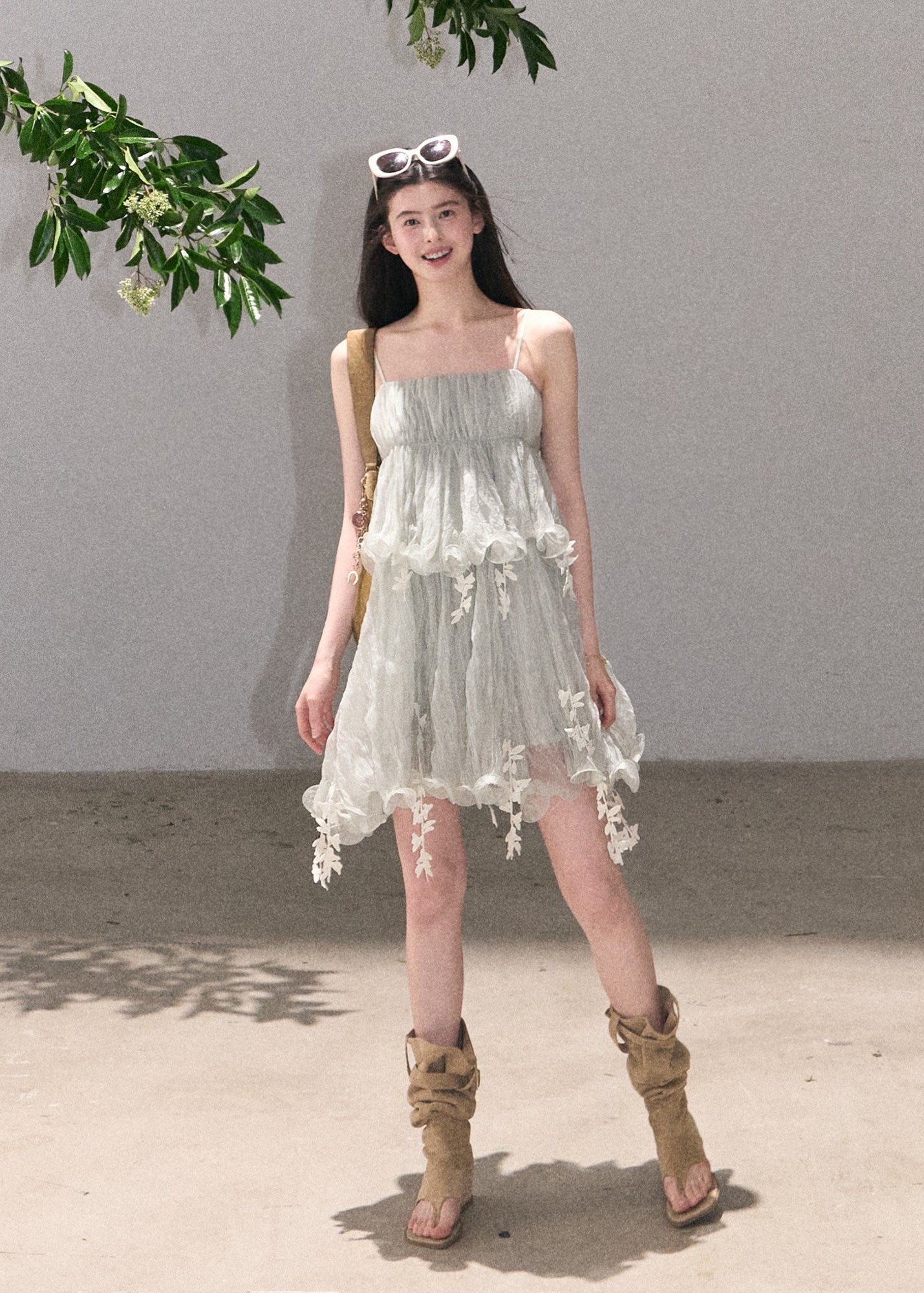 Soft mint lace spaghetti strap mini dress
