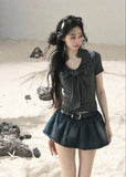 Charcoal cropped top with bow front detail