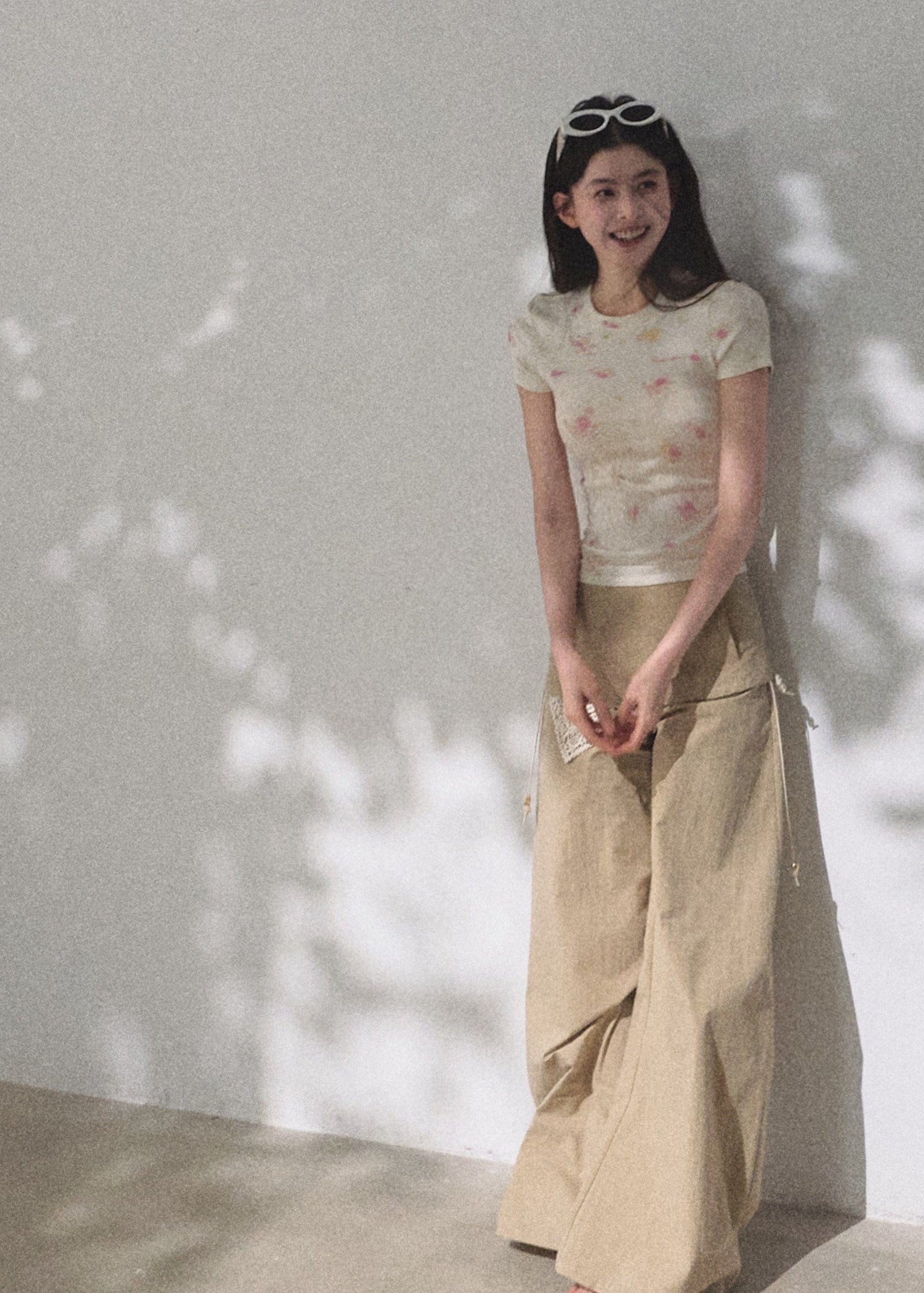 oakmoo top, printed short sleeve t-shirt, modal cotton top, floral slim fit tee, korean minimal fashion, waist skimming top, summer printed top, soft floral t-shirt women, quiet luxury casual top, breathable summer tee, feminine everyday top, minimalist summer outfit