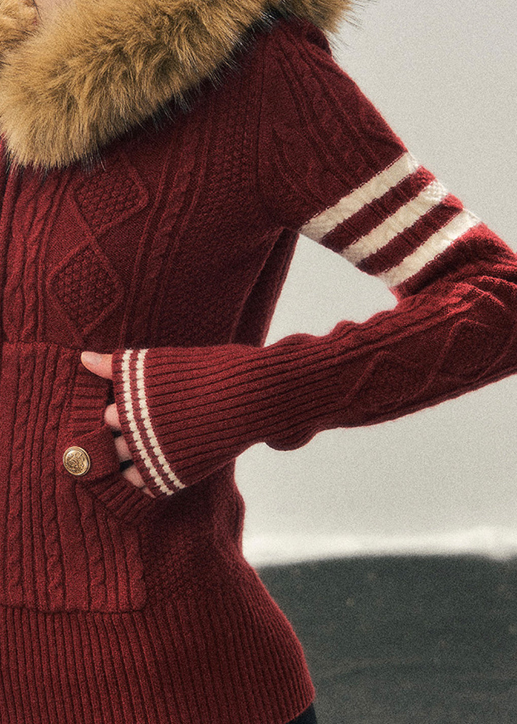 winter knit hoodie, faux fur collar sweater, Korean style knit top, AOMALM sweater, cable knit jacket women, fluffy hood knitwear, warm winter top, feminine winter fashion, Korean girly style sweater, long sleeve knit hoodie, cute winter outfits women, fur trim hood jacket, cozy knit zip sweater, soft cable knit top, trendy winter Korean fashion, warm knit hoodie women, faux fur winter clothing, elegant knit jacket