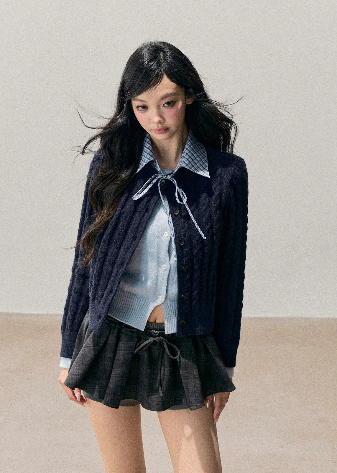 korean knit cardigan, faux two piece sweater, twist knitted cardigan, contrast collar cardigan, gingham collar knit, layered look sweater, winter korean fashion top, cable knit cardigan women, aomalm cardigan, preppy korean style sweater, winter knitwear women, soft feminine knit top, cute korean cardigan outfit, warm winter sweater women, korean fashion 2025, layered cardigan women, knitted tops winter, aesthetic korean clothing, long sleeve knit cardigan, preppy knit top, girly winter outfit, stylish knit