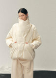 white duck down jacket women, winter down coat women, turtleneck puffer jacket, korean minimal outerwear, warm winter jacket women, premium down coat, thickened winter jacket, elegant puffer women, refined winter outerwear, aomalm down style, understated luxury coat, cold weather jacket women, modern women down jacket, soft silhouette winter coat, daily winter essential