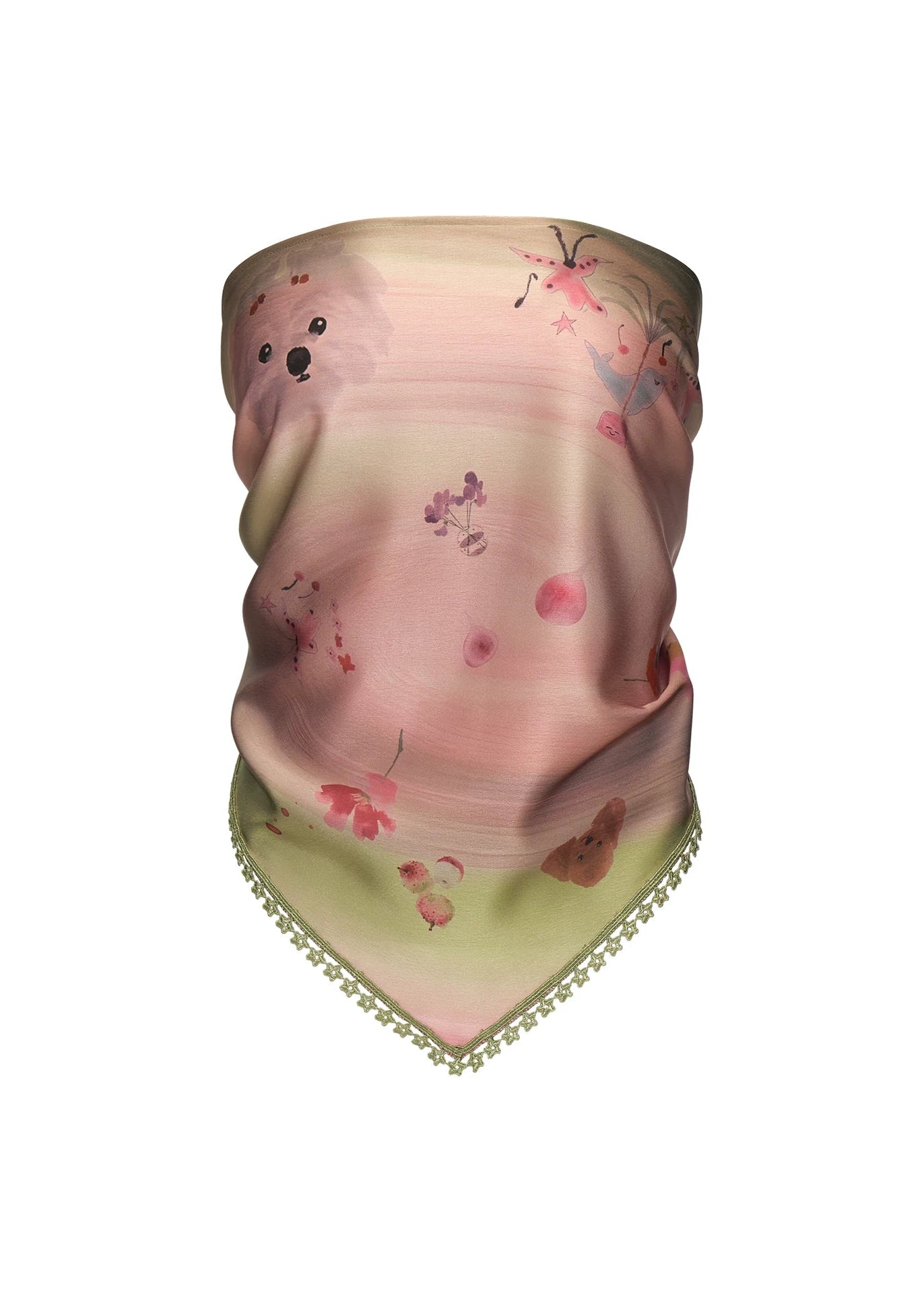 Printed strapless scarf top with a tie-back design