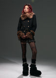 edgy tweed coat women, leopard fur collar jacket, punk vintage coat, double breasted short coat, alternative winter outerwear, dark street fashion coat, belted tweed jacket women, gothic winter coat, edgy women outerwear, frustration garden coat, statement winter jacket, punk luxury coat women, fur collar short coat, industrial fashion jacket, rebellious women coat