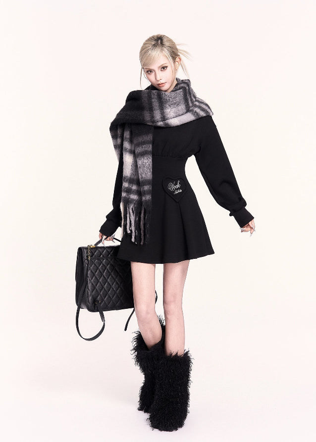 VOCK, y2k dress, Korean style dress, lace-up back dress, corset back mini dress, sweet cool girl outfit, black flare sweatshirt dress, slimming waist dress, winter cute dress, aesthetic mini dress, Korean fashion 2025, street style dress women, soft girl dark outfit, adjustable waist dress, holiday black dress, kawaii dark fashion, trendy sweatshirt dress women