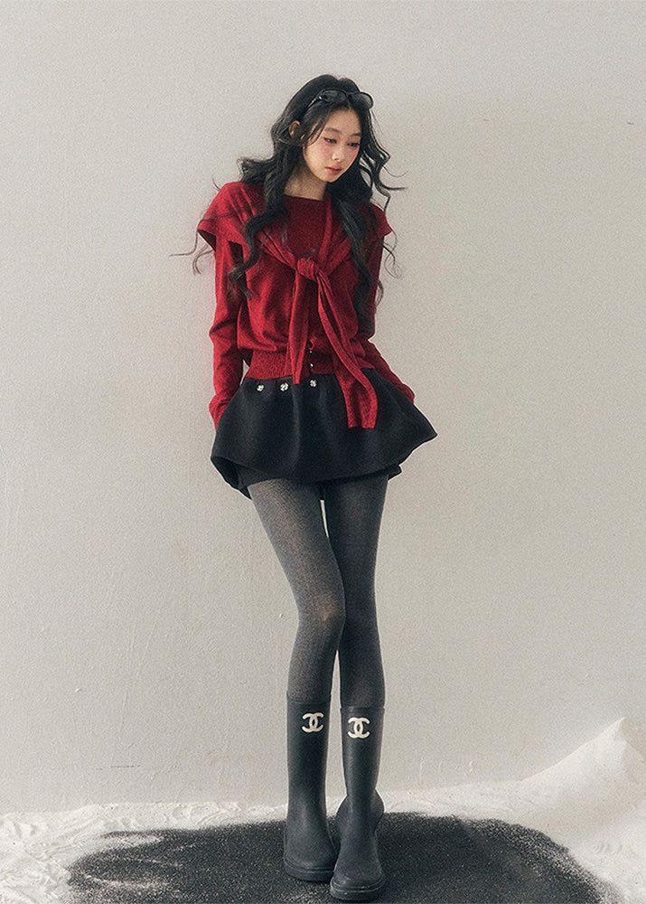 women knit sweater set, shawl collar sweater women, korean minimal knit, collegiate style sweater, winter knit top women, layered knit set, short sweater women, refined casual knit, elegant daily wear women, premium knitwear women, soft feminine sweater, two piece knit outfit, modern women sweater, aomalm knit style, minimal winter top