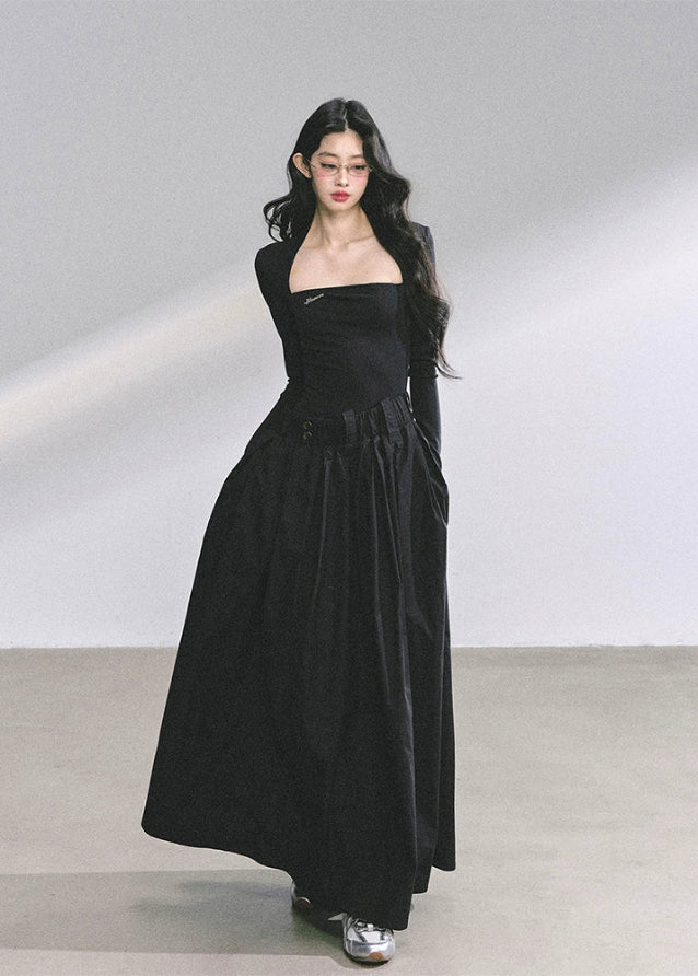 korean long dress, french hepburn maxi dress, korean fashion long sleeve dress, elegant black gown, autumn maxi dress women, waist slimming long skirt, seoul style formal dress, korean elegant outfit 2025, black hepburn style dress, feminine long sleeve maxi, korean boutique dress, chic minimalist maxi, classy black evening dress, elegant korean clothing, nom alm dress