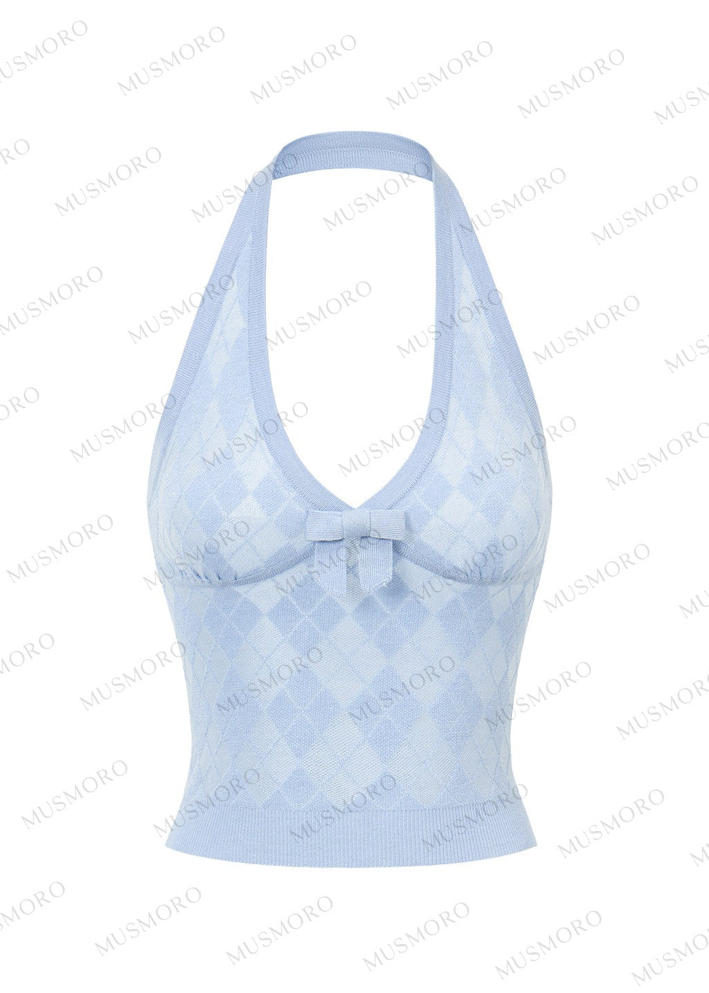 Feminine argyle patterned cardigan and halter top set in three colors