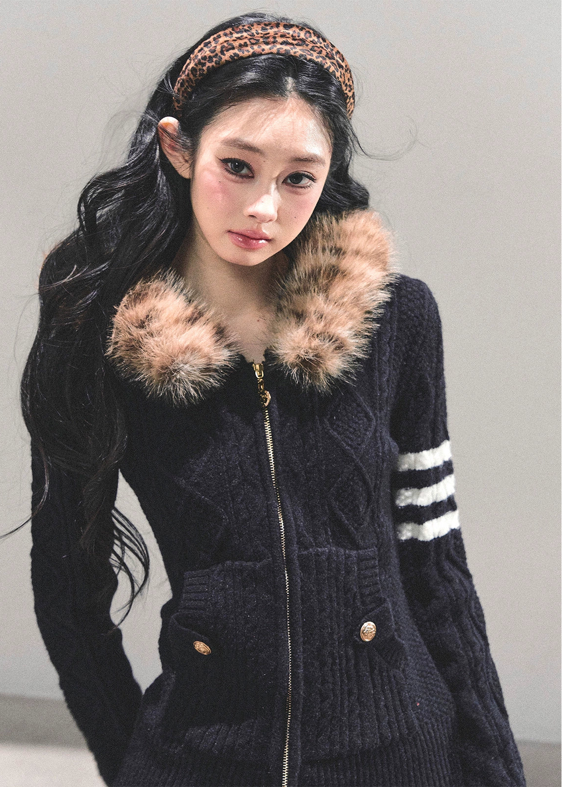 winter knit hoodie, faux fur collar sweater, Korean style knit top, AOMALM sweater, cable knit jacket women, fluffy hood knitwear, warm winter top, feminine winter fashion, Korean girly style sweater, long sleeve knit hoodie, cute winter outfits women, fur trim hood jacket, cozy knit zip sweater, soft cable knit top, trendy winter Korean fashion, warm knit hoodie women, faux fur winter clothing, elegant knit jacket