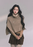 french knit shawl, turtleneck knit cape, women's autumn knit tops, fall winter knitted shawl, korean street style knit top, elegant french style sweater, draped knit poncho, cozy turtleneck wrap, chic knit cloak sweater, layered knit shawl for women, fall fashion tops women, kawaii korean knitwear, oversized knit wrap top, soft wool knit cape, trendy knitted fall tops
