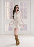 lace cardigan set, black mini dress set, lace sleeve dress, waist cinching dress set, feminine Korean dress, romantic black outfit, elegant two piece dress set, sheer lace cardigan, date night mini dress, fitted strap dress, soft goth feminine dress, summer black dress set, delicate lace outfit, party mini dress women, Korean feminine style