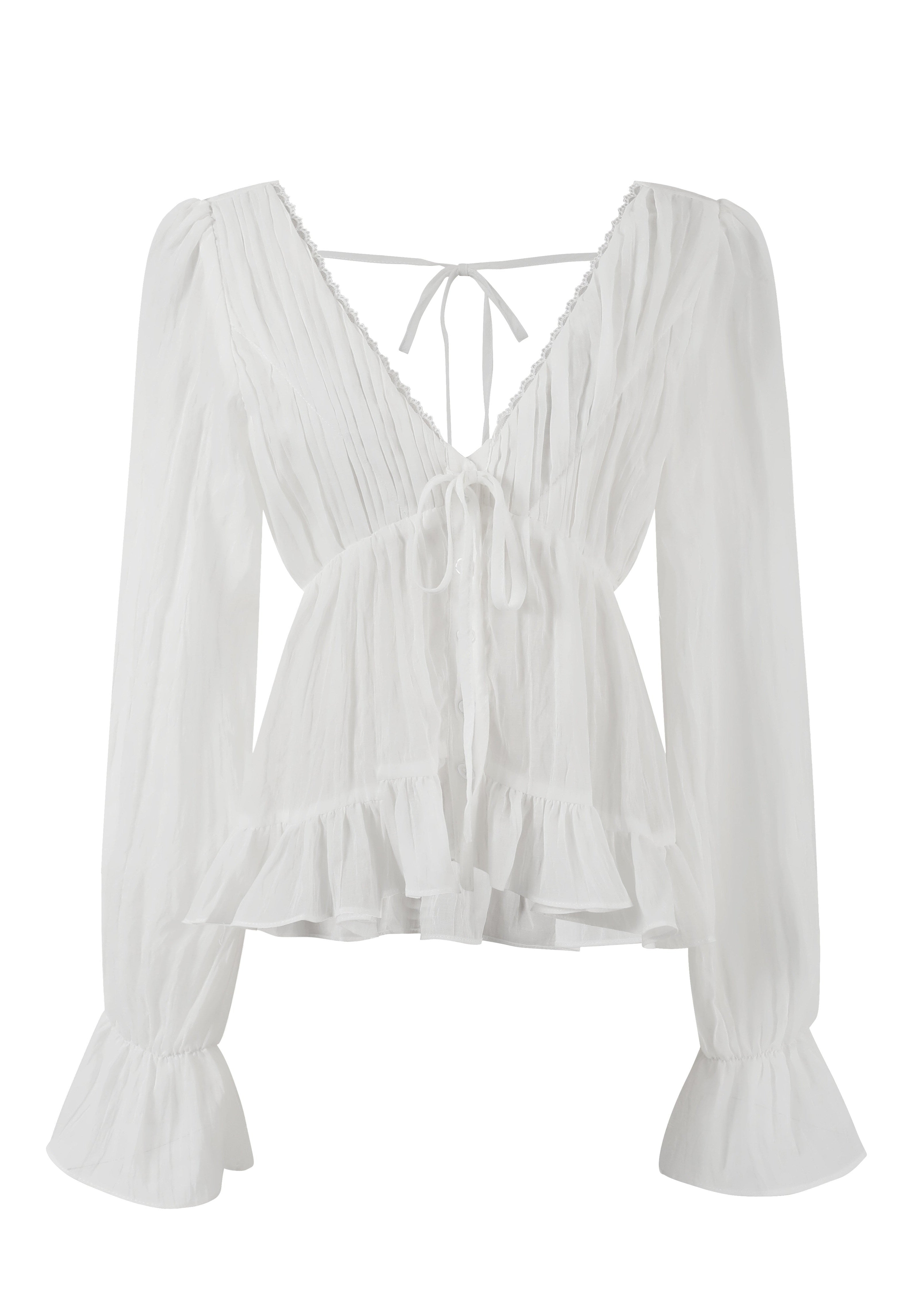 Women’s semi-sheer long-sleeve blouse with shoulder straps