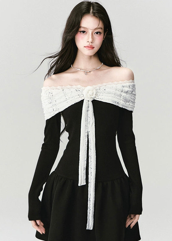 A declaration in silk and lace — the Confession Overture Dress embodies Fragileheart’s vision of refined rebellion. The sculpted off-shoulder neckline wraps delicately around the collarbone, accented by a lace ribbon rose that drapes like a whispered vow. Its cinched waist and flowing skirt create a timeless silhouette of grace, evoking the poise of a modern princess with quiet power.