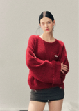 AOMALM sweater, red mohair sweater, women winter knit top, French style sweater, Korean aesthetic knit, soft feminine sweater, fluffy winter sweater, mohair pullover women, holiday red sweater, New Year knit top, cozy winter top women, elegant knitwear women, warm mohair sweater, romantic winter outfit, soft texture sweater, winter fashion women