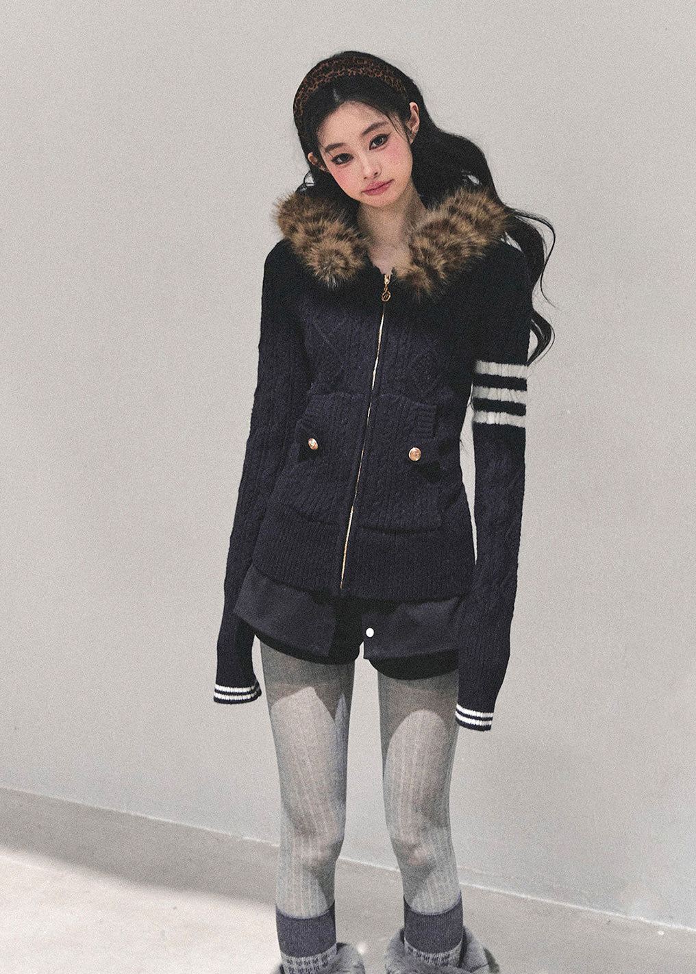 winter knit hoodie, faux fur collar sweater, Korean style knit top, AOMALM sweater, cable knit jacket women, fluffy hood knitwear, warm winter top, feminine winter fashion, Korean girly style sweater, long sleeve knit hoodie, cute winter outfits women, fur trim hood jacket, cozy knit zip sweater, soft cable knit top, trendy winter Korean fashion, warm knit hoodie women, faux fur winter clothing, elegant knit jacket