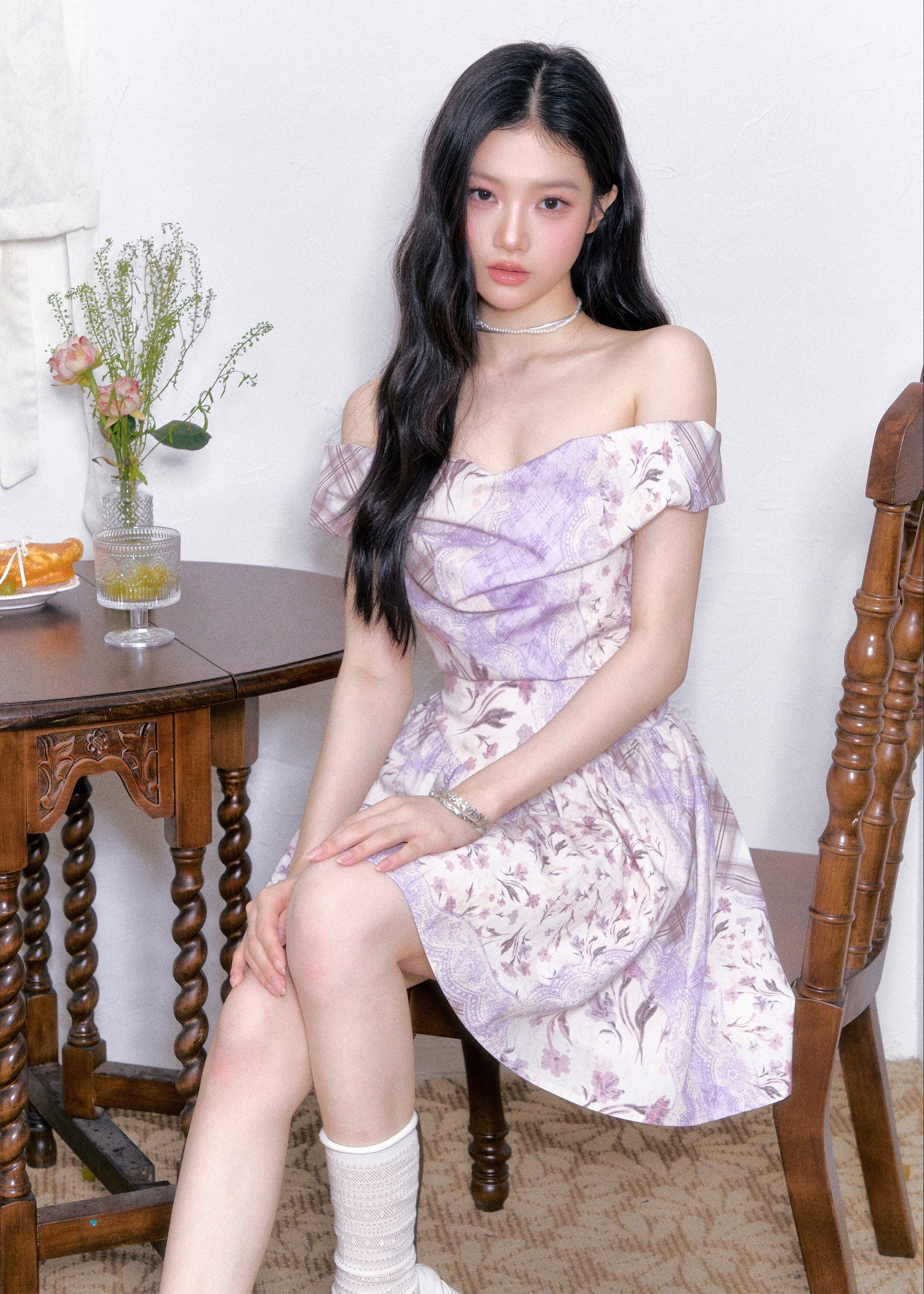 fragileheart dress, purple floral dress, off shoulder floral dress, korean feminine dress, romantic summer dress, lavender mini dress, floral korean fashion, vintage floral dress, feminine date dress, soft girl dress, summer floral outfit, elegant korean dress
