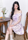 fragileheart dress, purple floral dress, off shoulder floral dress, korean feminine dress, romantic summer dress, lavender mini dress, floral korean fashion, vintage floral dress, feminine date dress, soft girl dress, summer floral outfit, elegant korean dress