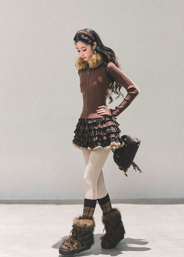 maillard skirt, plaid puff skirt, puffy cake skirt, high waist mini skirt, Korean fashion skirt, AOMALM skirt, autumn winter mini, layered ruffle skirt, tiered plaid skirt, cottagecore plaid skirt, feminine Korean style, winter mini skirt, warm plaid mini, puff silhouette skirt, checkered puffy skirt, high waist ruffle mini, A-line puff skirt, cute winter skirt, soft girl style skirt, kawaii mini skirt, stylish puffy skirt