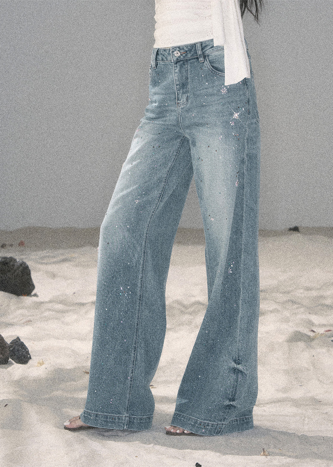 aomalm jeans, wide leg jeans women, sequin jeans, galaxy denim pants, korean feminine jeans, straight wide leg denim, summer jeans women, pear shape jeans, vintage blue jeans, cotton denim trousers, stardust jeans, feminine korean fashion