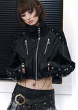 leather jacket women, cropped leather jacket, biker jacket women, grunge outfit women, edgy outfit women, street style jacket, punk style clothing, y2k edgy outfit, alternative fashion women, black leather jacket, cropped biker jacket, urban streetwear women, statement jacket women, fitted leather jacket, rebellious fashion outfit, underground fashion women, dark aesthetic outfit, edgy streetwear women, zip jacket women, modern punk fashion