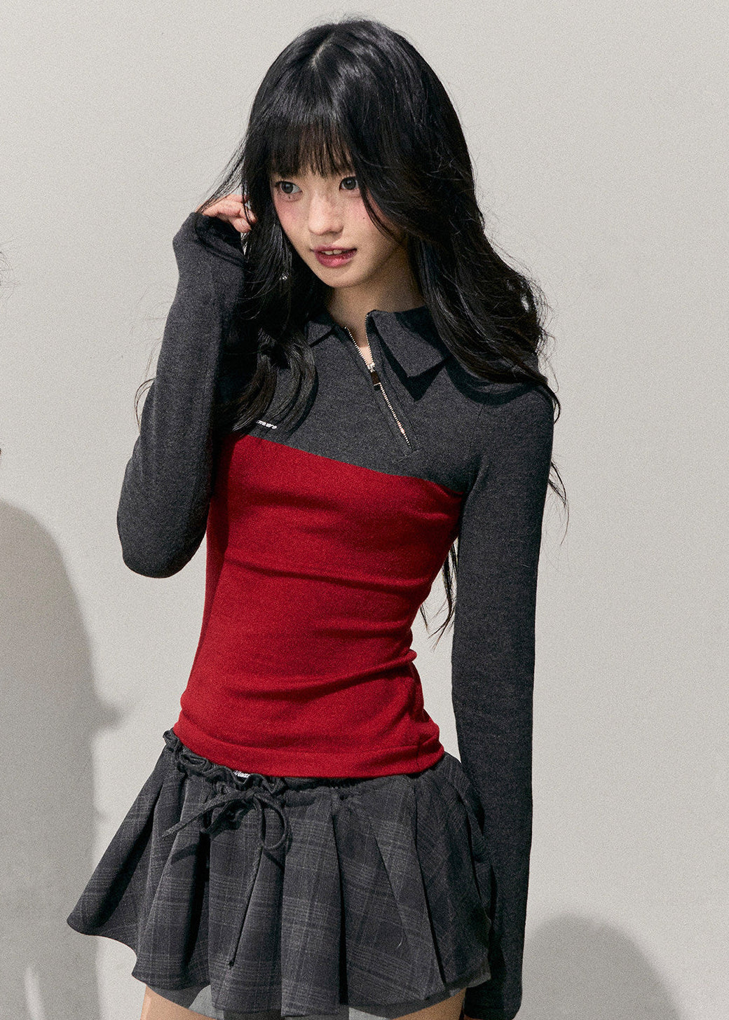 women knit top, slim polo top, long sleeve knit shirt, korean style top, feminine knitwear, autumn winter top, polo collar knit, slimming top women, stretch knit shirt, casual knit top, soft feminine top, layered winter top, everyday knitwear, stylish women top, minimal knit top, korean fashion women, fall winter clothing, waist slimming top, modern knit shirt, chic knit top