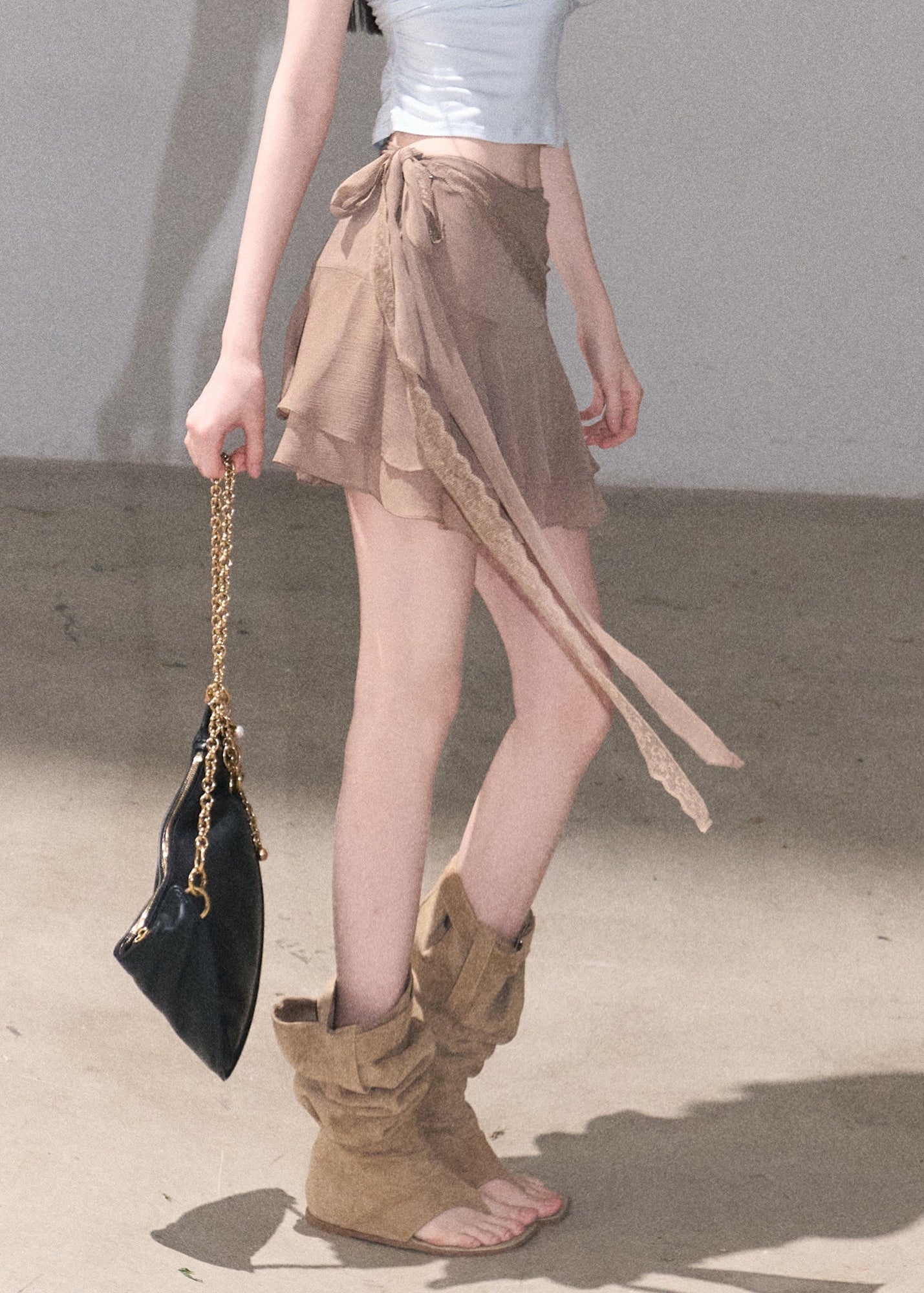 Taupe layered ruffle mini skirt