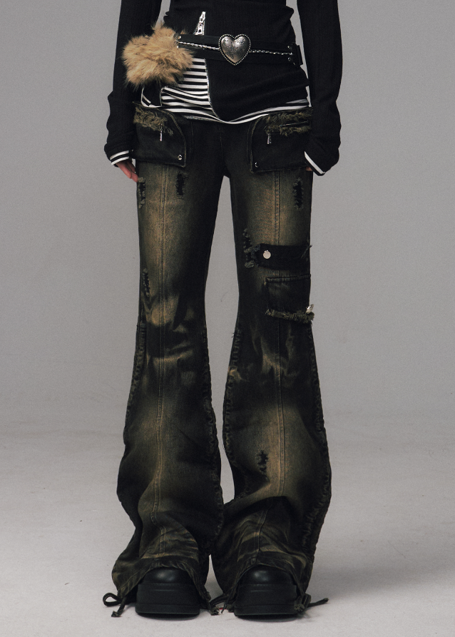 punk flare jeans women
vintage washed bootcut denim
grunge pocket denim pants
raw hem flare jeans
dark streetwear pants women
utility cargo flare jeans
y2k punk denim trousers
distressed drawstring jeans
wide leg bootcut pants edgy
Frustration Garden denim
