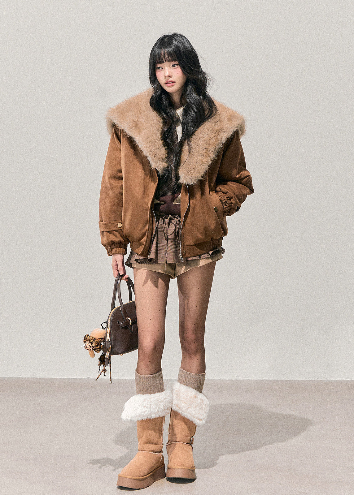 AOMALM jacket, Maillard padded jacket, women winter jacket, plush fur collar jacket, Korean feminine jacket, soft winter outerwear, short padded jacket women, cozy winter jacket, sweet style jacket, faux fur trim coat, warm cotton jacket women, Korean fashion winter, elegant winter jacket, feminine puffer jacket, Maillard color coat, winter warm top