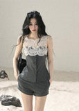 Romantic two-piece shorts set with button-front top