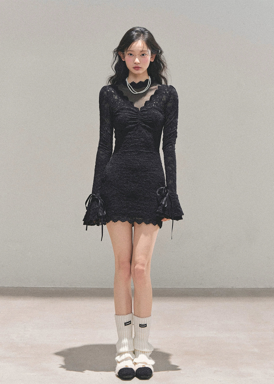 full moon lace dress, winter lace dress women, French lace bodycon dress, AOMALM dress, elegant black lace dress, sexy winter dress, long sleeve lace dress, V-neck lace dress, feminine holiday dress, ruched lace dress, slim bodycon dress winter, Korean feminine dress, date night lace dress, sexy black dress winter, lace flare sleeve dress, cold season party dress, winter outfit ideas women