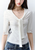fragileheart top, white lace tie top, korean feminine top, pure desire lace top, slim lace t-shirt, tie neck top women, glass candy top, feminine korean fashion, lace summer top, soft white blouse, romantic fitted top, korean summer outfit